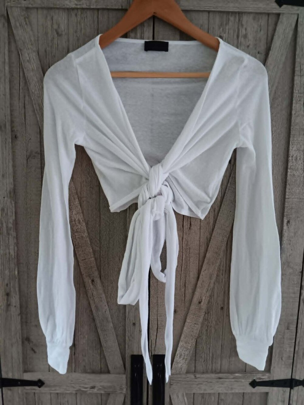 Carbon38 White Long Sleeve Tie-Front Crop Top
